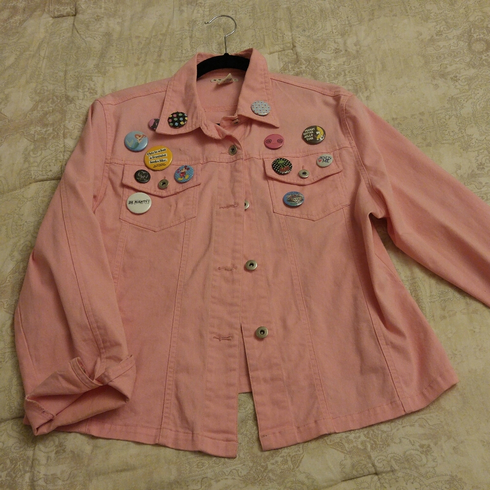 Women's Pink Denim Jacket with Buttons (Pictured) - Picture 4 of 8